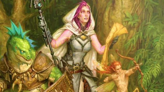 Pathfinder Rage of Elements geniekin - Paizo art of a party of adventurers exploring a forest