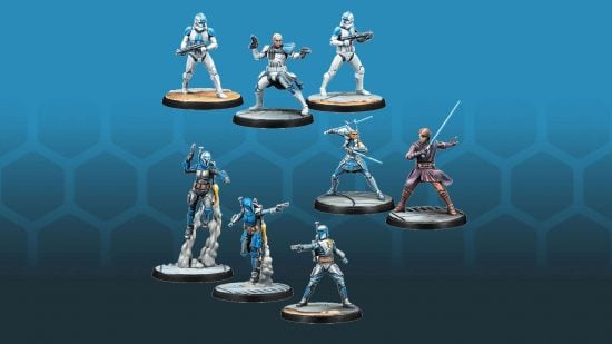 Star Wars Shatterpoint starter set contents - republic clone troopers and jedi