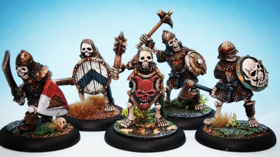 Warhammer 1980s style retro undead - a unit of skeleton warriors with shields and hand weapons, sculpted by Tim Prow