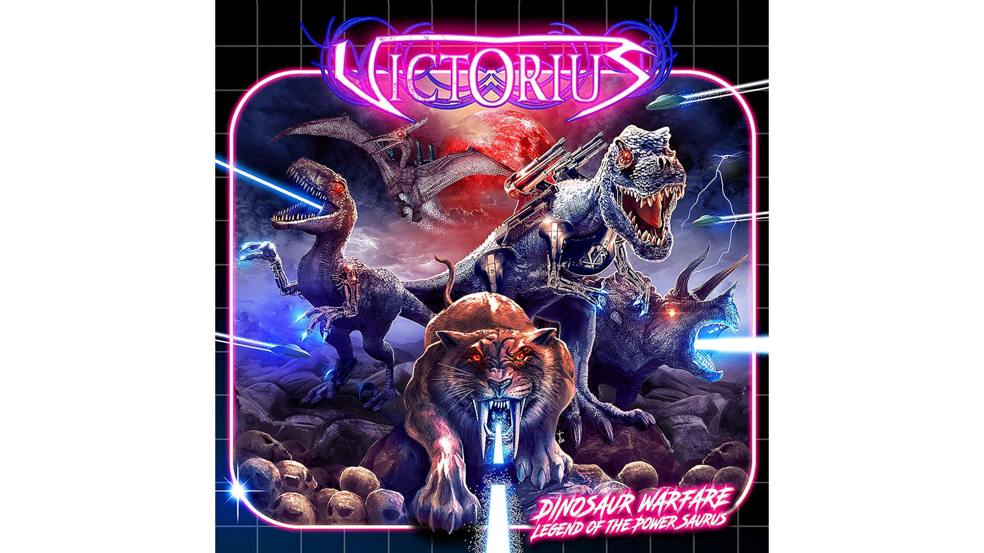 Warhammer 40 กับการ์ตูนพลังงานยุค 80 - หน้าปกสำหรับ EP Dinosaur Warfare โดย Victorious