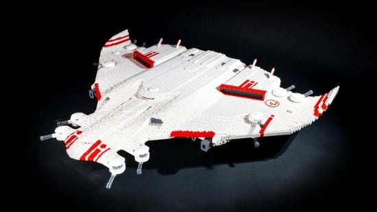 Warhammer 40k T'au Empire Army made from Lego by Sam McKnight - a manta dropship, white with red markings