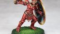 Warhammer Age of Sigmar Shovel Knight conversions - Juan Hidalgo's converted Shield Knight, painted a vibrant red, made from Stormcast Eternals parts, from the front
