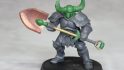 Warhammer Age of Sigmar Shovel Knight mini conversions - creator photo showing a work in progress stage of the shovel knight mini, using green stuff