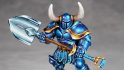 Warhammer Age of Sigmar Shovel Knight conversions - Juan Hidalgo's converted Shovel Knight, painted vibrant metallic blue and wielding a shovel, made from Stormcast Eternals parts, from the front