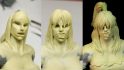 Warhammer giant female conversion - three closeups of progressive stages of sculpting a female bust using milliput - work and photograph by Gautier Giroud