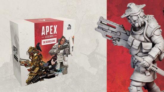 Apex Legends board game box and bloodhound miniature