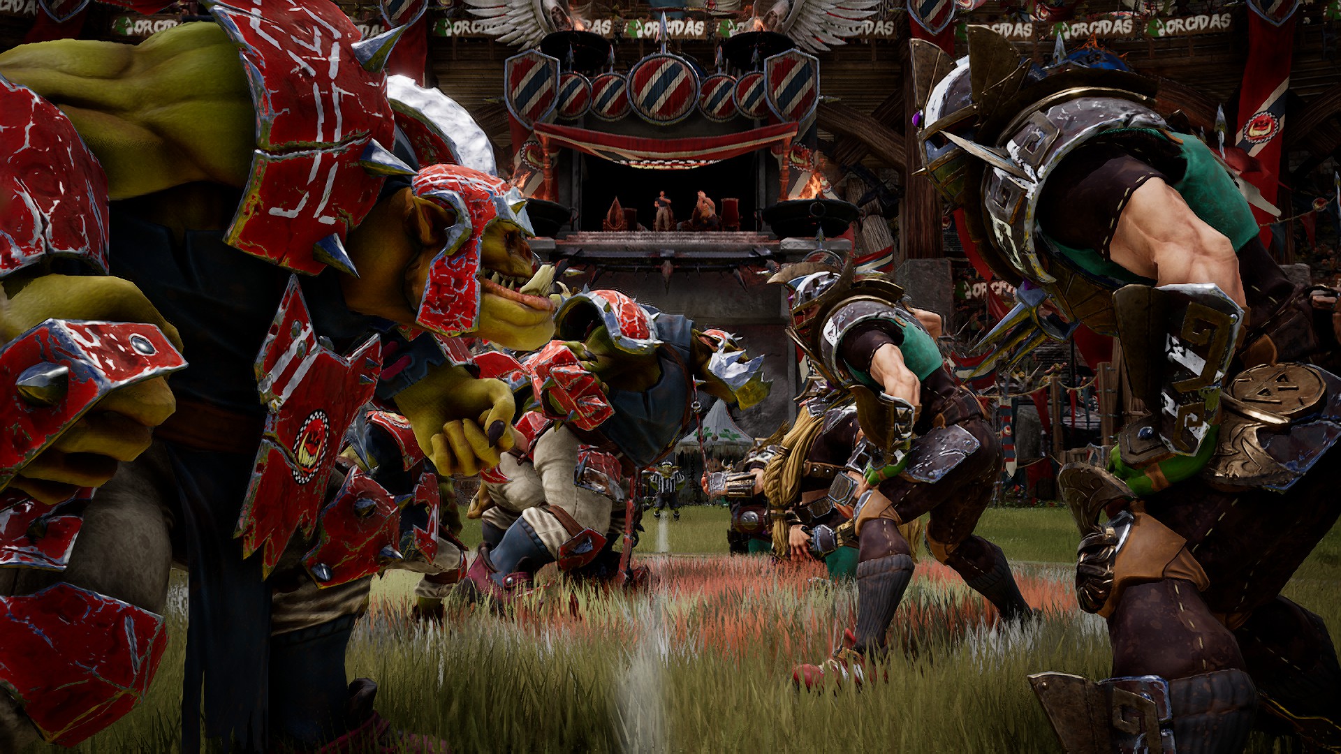 Blood Bowl 3 league commissioner letter - a team of humans and a team of Orcs face off, screenshot from Cyanide Studio's Blood Bowl 3