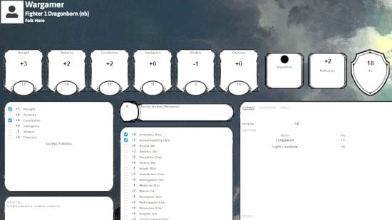 DnD character creator guide - user screenshot showing the interactive HTML character sheet on Aidedd Character Builder