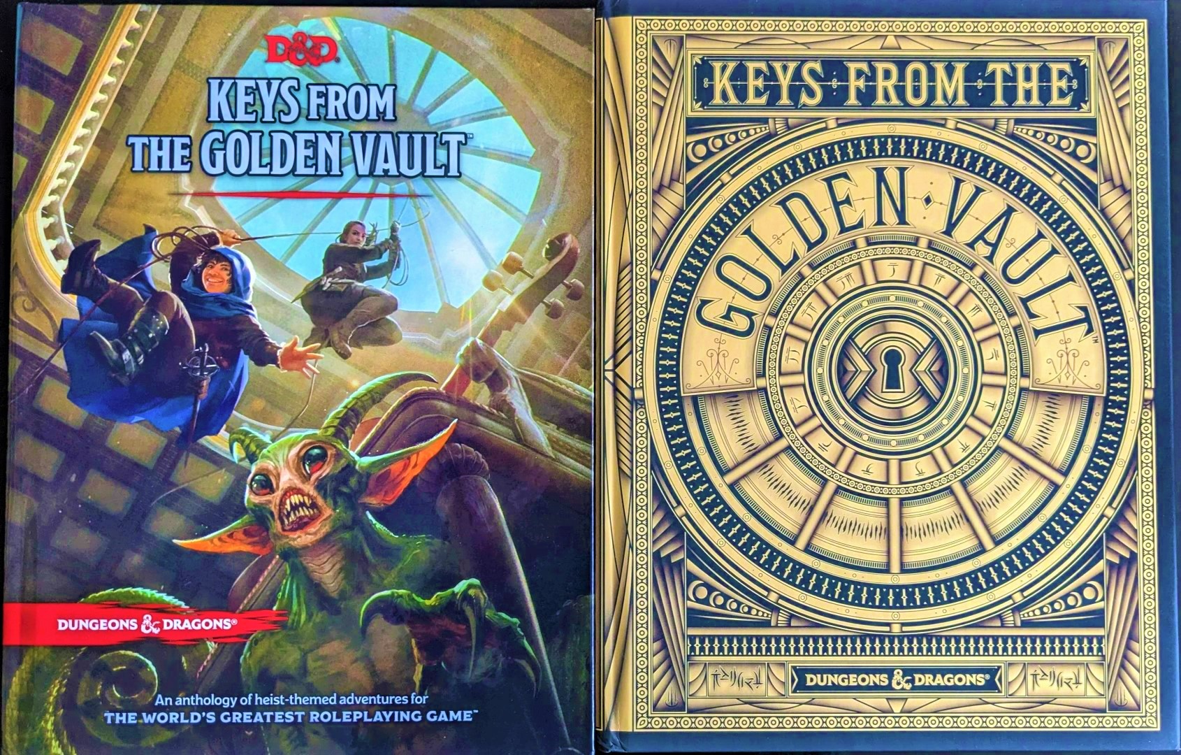 DnD Keys from the Golden Vault review copies, showing the books' two variant covers