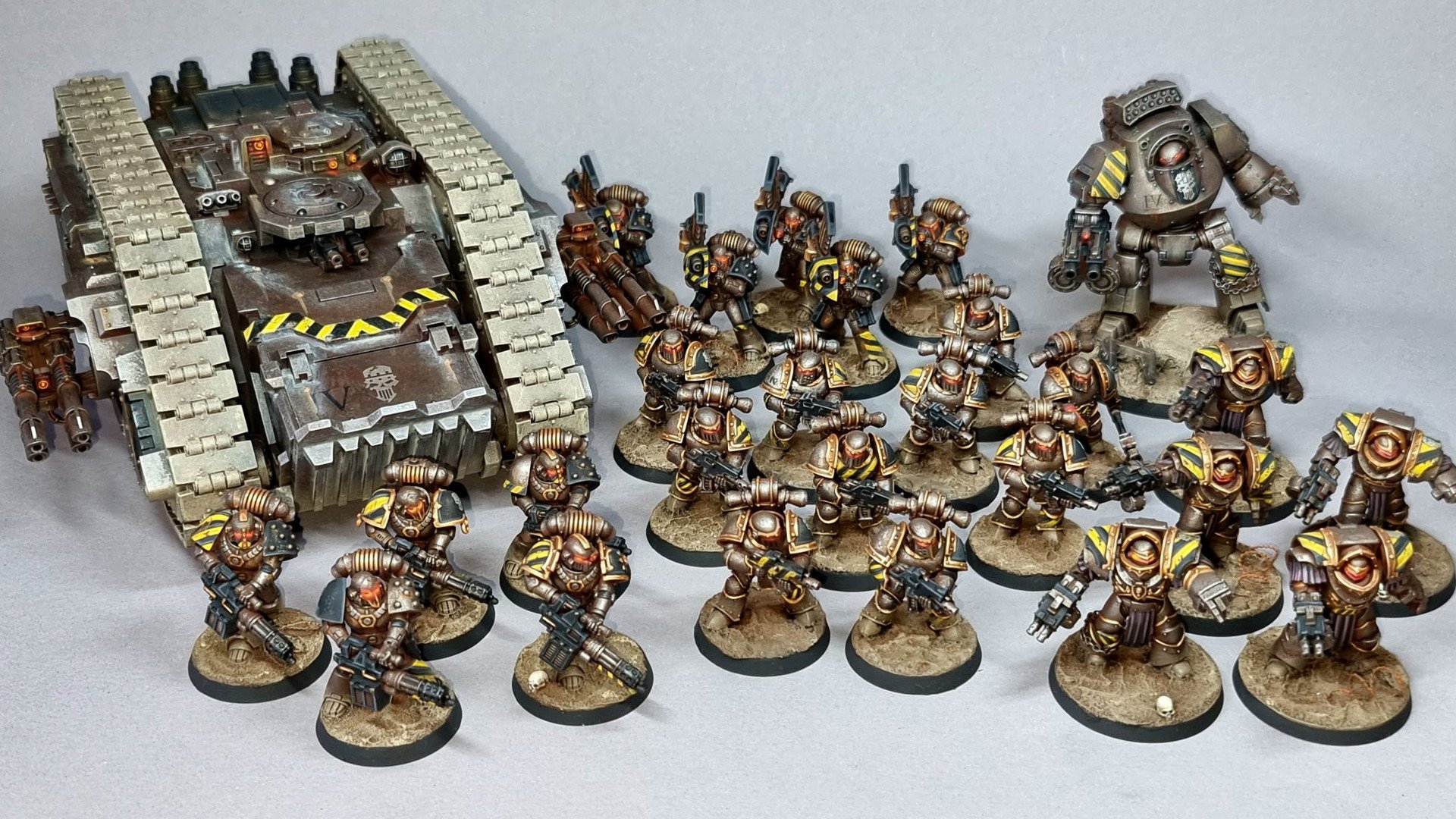 Iron Warriors army painted by Gonders - a force of infantry, terminators, a spartan assault tank and dreadnought