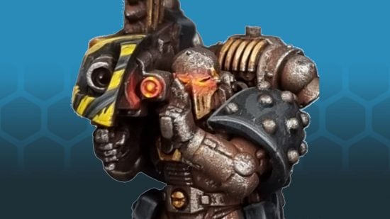 Iron Warriors Space Marine holding a missile launcher, painted by Gonders