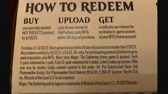 MTG Arena hot pockets promo text from Imgur