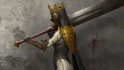 Mike Franchina Trench Crusade illustration 'Sword Saint', a feminine figure with crown, full helmet, black headdress, enormous double handed sword
