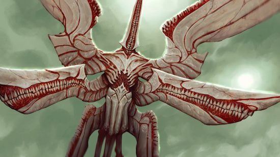 MTG Phyrexia All Will be One - Swooping Lookout art by Mike Franchina, a nightmarish buttefly made of teeth and bones