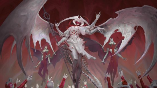 MTG Phyrexia artwork showing Atraxa, a phyrexian angel horror