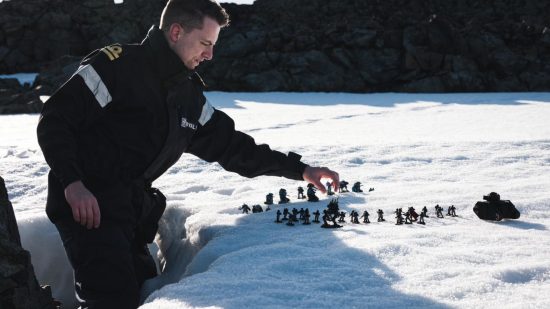 Warhammer 40k competitive player Jonny Talbot plays Warhammer 40k on the ice near the Antarctic
