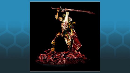 Warhammer 40k Eldar Wraithlord by Morose.Miniatures - a gore-slicked, smooth-limbed wraithbone construct, surrounded by corpses