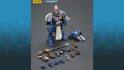 Warhammer 40k Space Marine Primaris Champion figure by JoyToy - a 1/18 scale action figure of a Blue Armoured space marine with a gold helmet, horeshair crest, with an assortment of equipment and model accessories