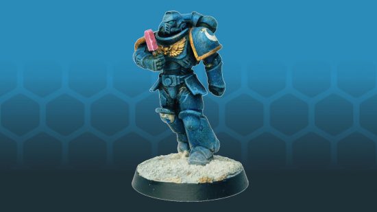 Warhammer 40k Space Marine model by Morose.Miniatures - an Ultramarine with an ice lolly