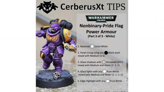 Tutorial for painting the Warhammer 40k Tau Riptide model with non-binary pride flag colours