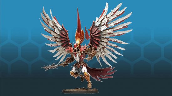 Warhammer fantasy army generated by AI - infernal impaler, a white and red winged angelic entity with demonic aspect