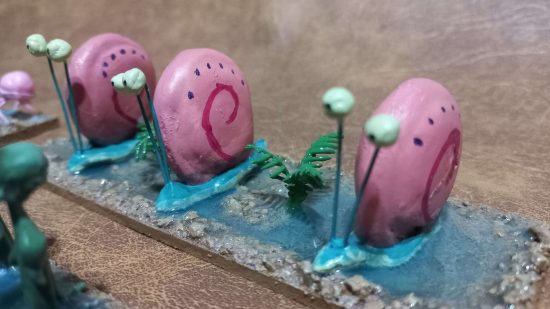 Sponge Bob Warhammer army - a unit of pink 'Gary' snails, made from cold porcelain