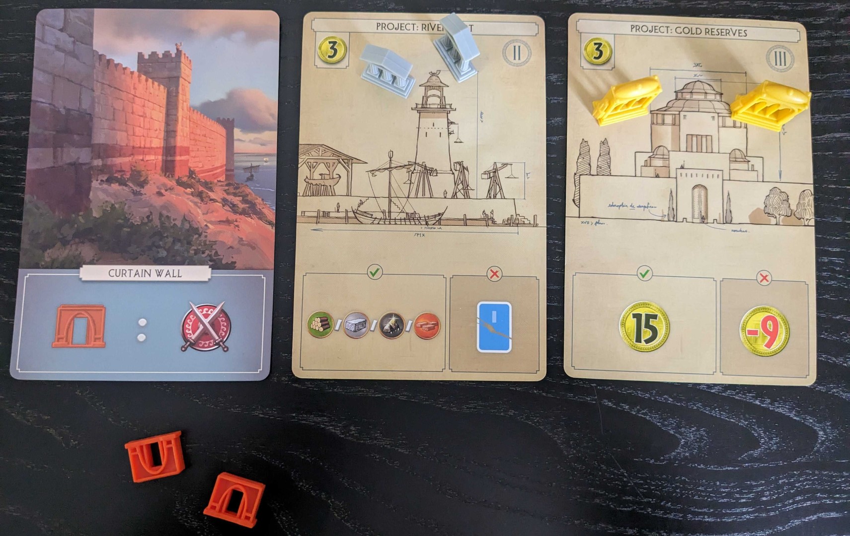 7 Wonders Edifice review - edifice cards and participation pawns