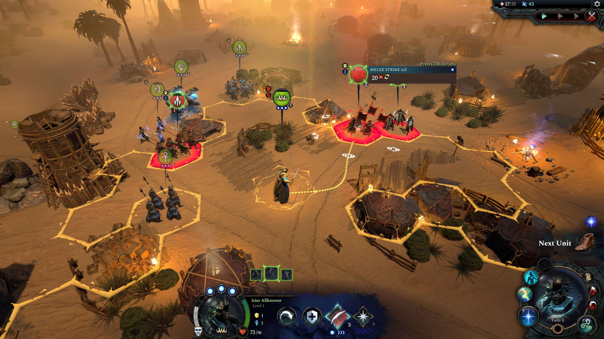 Age of Wonders 4 preview - combat, a hero sneakily manoeuvres through a battle