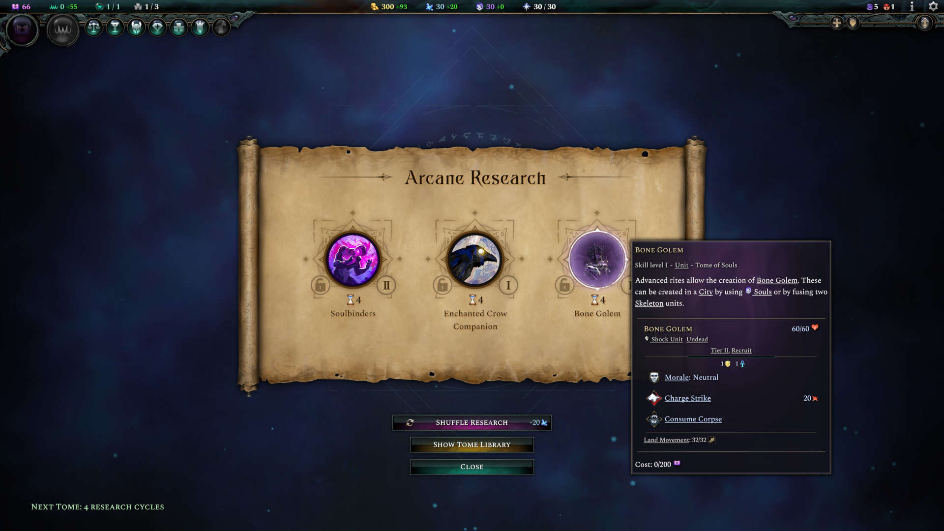 Age of Wonders 4 preview - magic research screen, selecting an upgrade to research