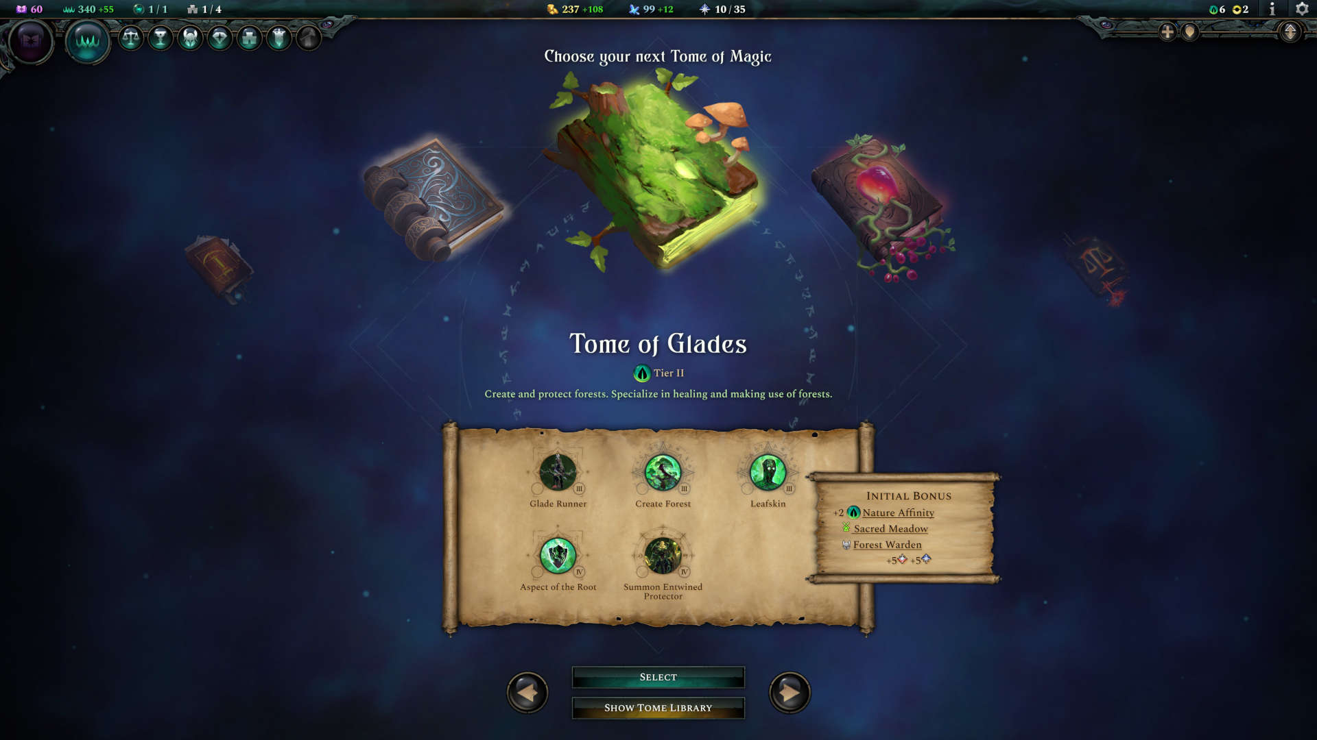 Age of Wonders 4 preview - selection screen for picking a tome of magic