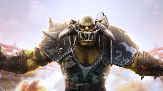 Blood Bowl 3 developer responds to open letter - art by Cyanide Studio of an Orc, arms wide, wearing American football gear