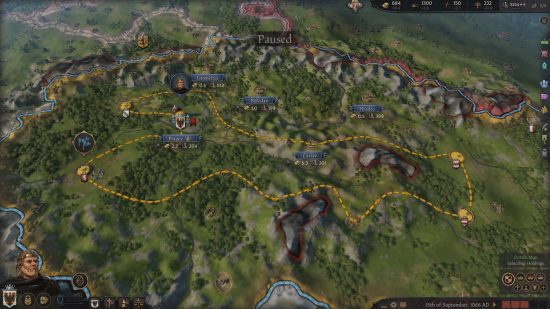 Crusader Kings 3: Tours and Tournaments DLC - screenshot by Paradox Interactive, planning a route through Bohemia