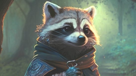 DnD homebrew races -A humanoid racoon in the forest