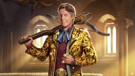 DnD movie stat blocks - Wizards of the Coast art of Hugh Grant as Forge Fitzwilliam