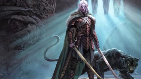 DnD wizards of the coast - artwork of the character drizzt and his panther buddy