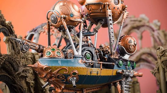 Age of Sigmar Kharadron Overlords battletome - picture by Games Workshop of an arkanaut frigate