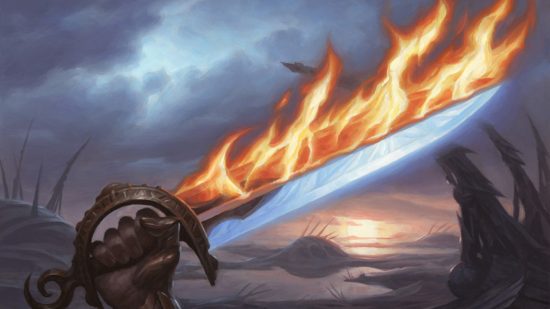 MTG March of the Machine artwork showing the MTG card sword of fire and ice