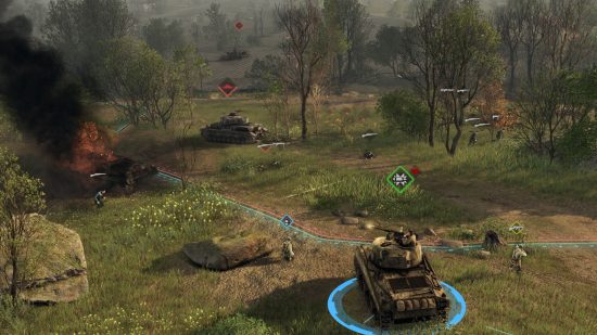 Men of War 2 screenshot showing a tank approaching an enemy force