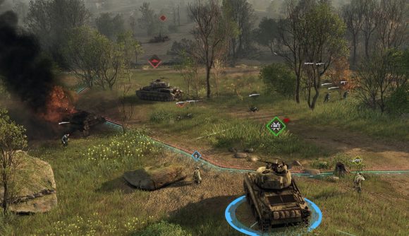 Men of War 2 screenshot showing a tank approaching an enemy force