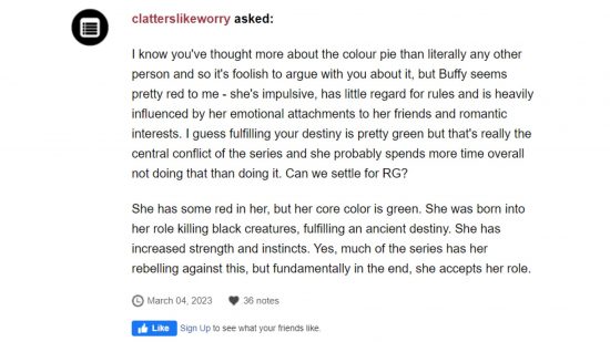 MTG Buffy Green Tumblr post from Mark Rosewater's blog