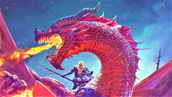 One DnD release date - Wizards of the Coast art of a villainous human riding a red dragon