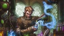 Elf Pathfinder Alchemist brewing potions (art by Paizo)