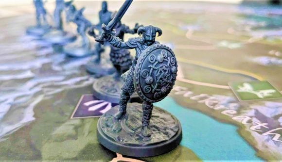 Skyrim board game review photo of the miniatures from Elder Scrolls V: Skyrim the Adventure Game