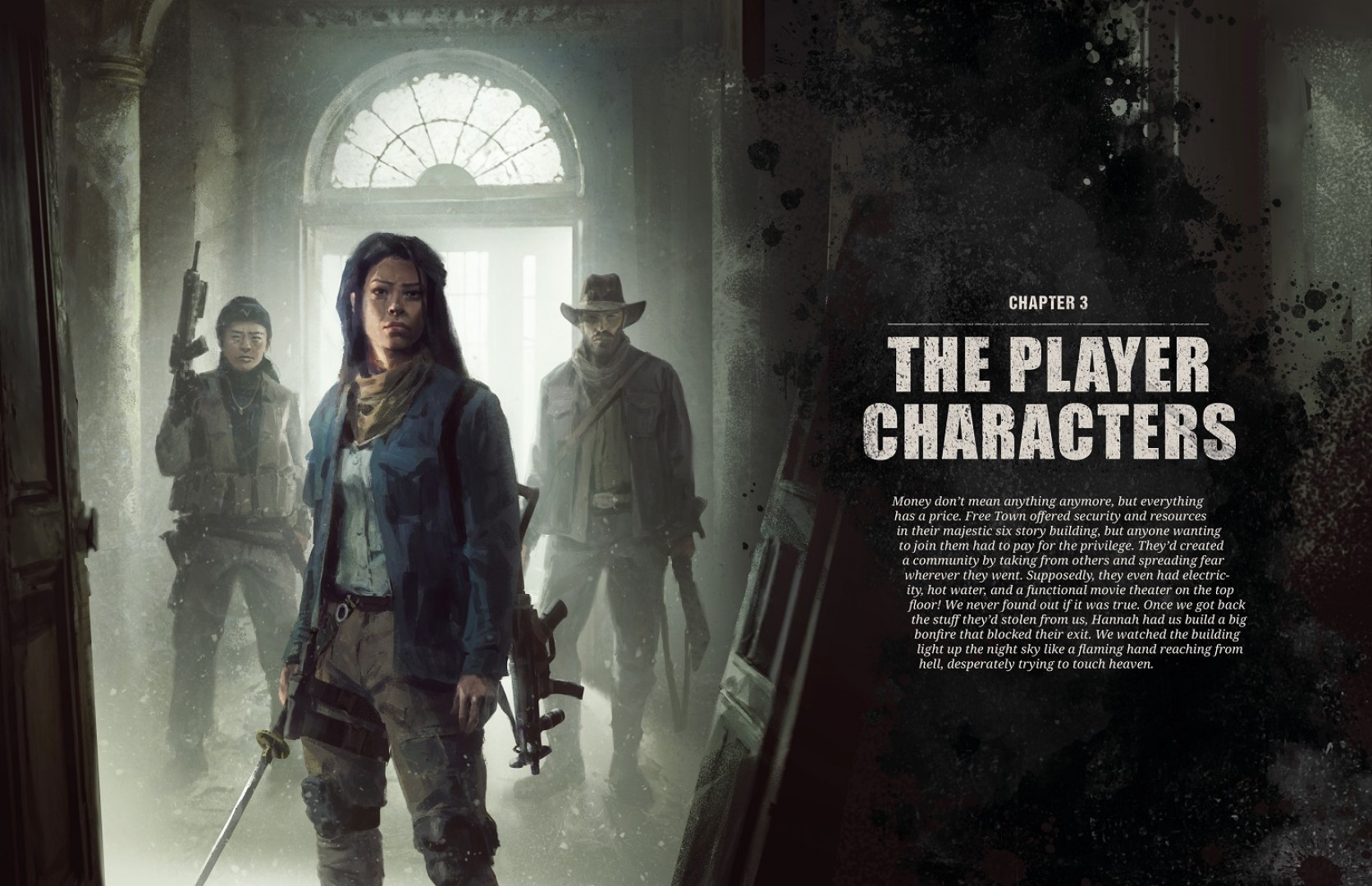 Page spread from Free League Publishing's The Walking Dead RPG chapter three: characters
