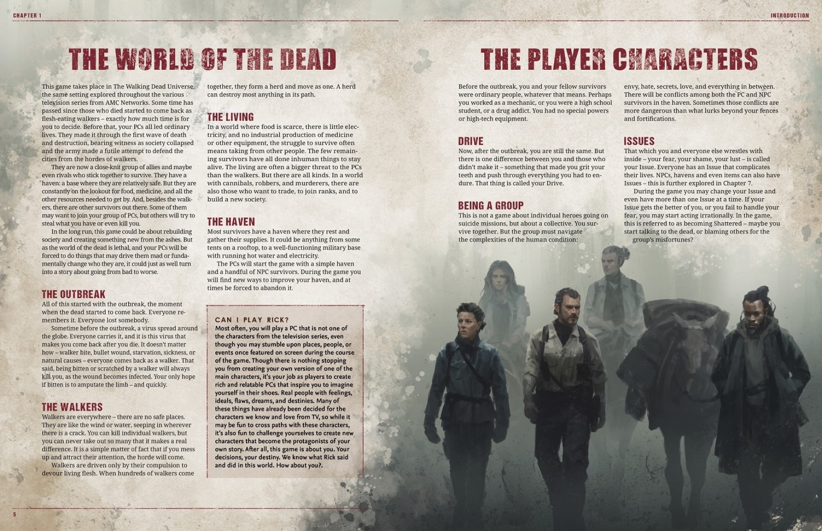 Page spread from Free League Publishing's The Walking Dead RPG