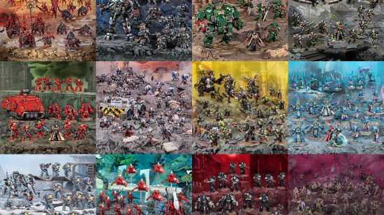 Warhammer 40k 10th edition revealed, coming Summer 2023 - Warhammer Community image showing a selection of the Combat Patrol starter boxes and the models included