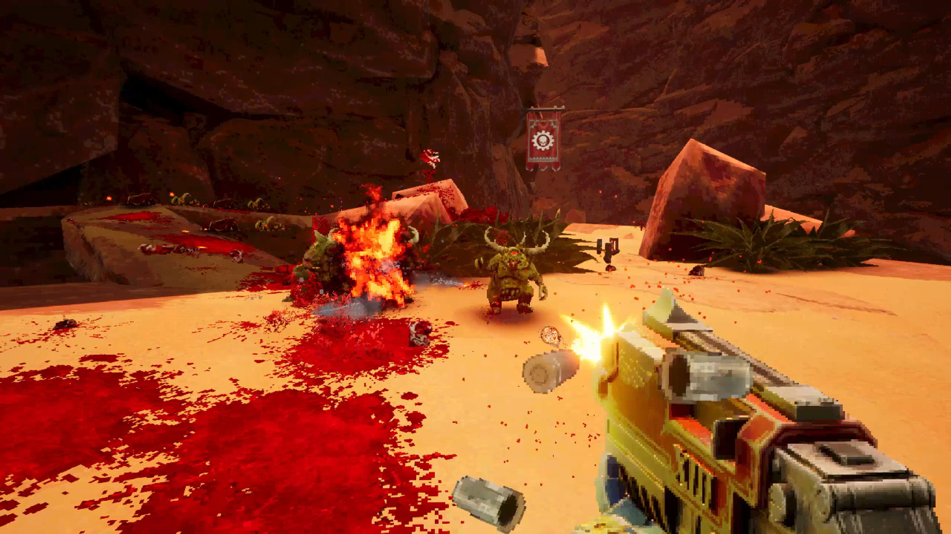 Warhammer 40k Boltgun release date, screenshot by Auroch Digital - FPS game shooting a boltgun at a nurgling daemon