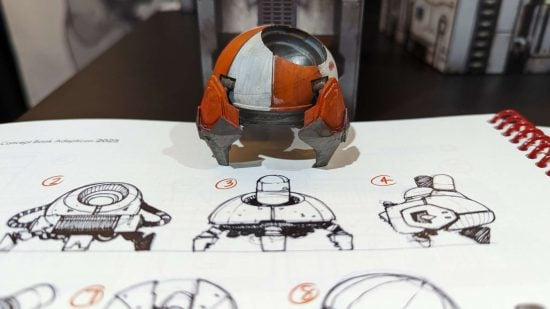 Veteran Warhammer 40k designers new mech wargame Zeo Genesis - concept art by Dan Morison and 3D printed mini of an orb robot