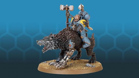 Warhammer 40k Space Wolves thunderwolf cavalry - a power-armoured space marine riding a cybernetic wolf