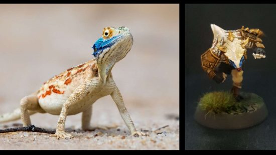 Warhammer Blood Bowl Lizardmen team painted by Immaterial Creations to look like real lizards - Ground Agama